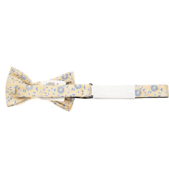 Saddlebred Adjustable Pre-tied Silk Blend Yellow Blue Floral Bowtie - Picture 3 of 6